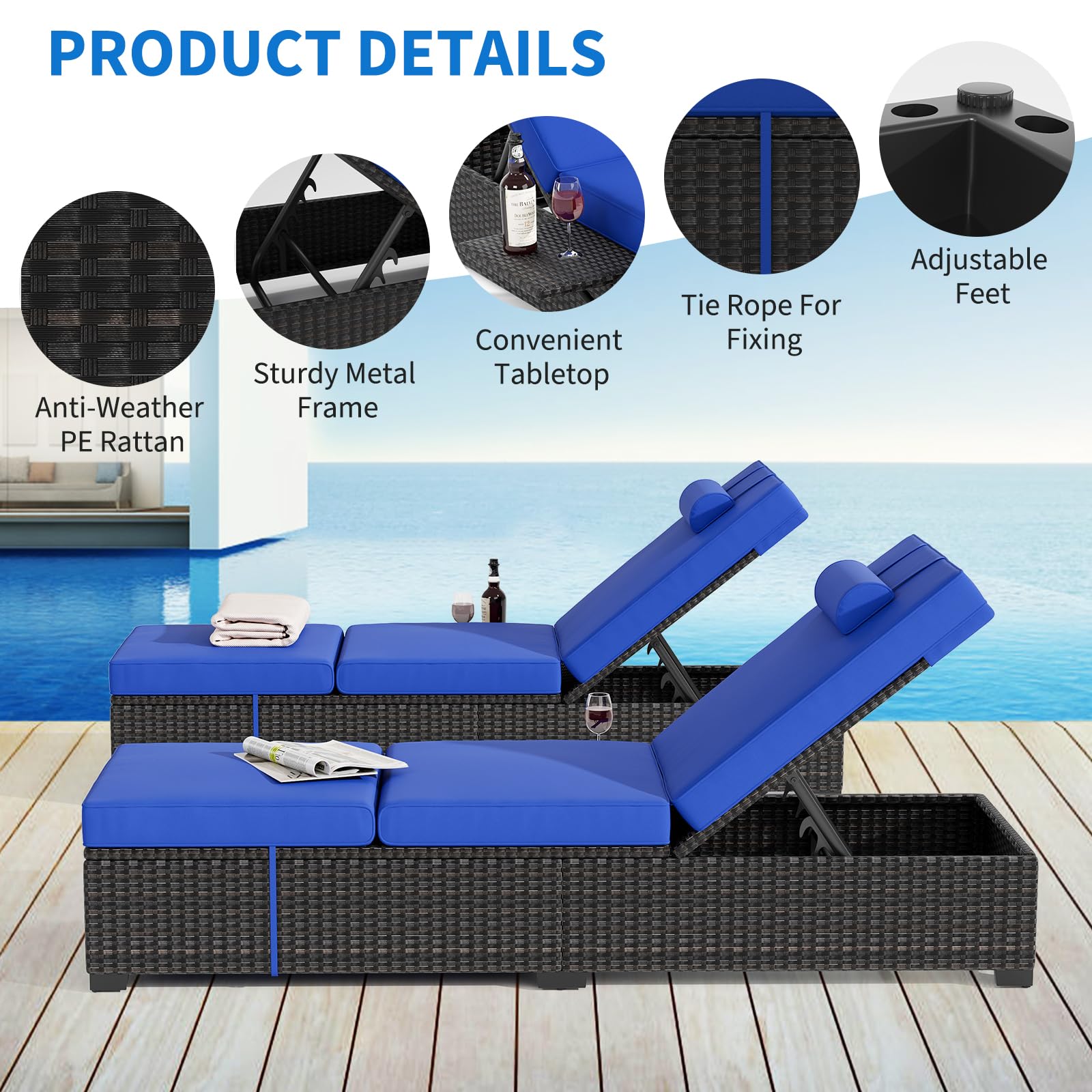 屋外用シェーズラウンジチェア2脚セット、78インチプールラウ - Deck Chair Lounger のレビューと価格